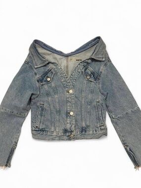 Topshop blue denim off the shoulder button up jacket